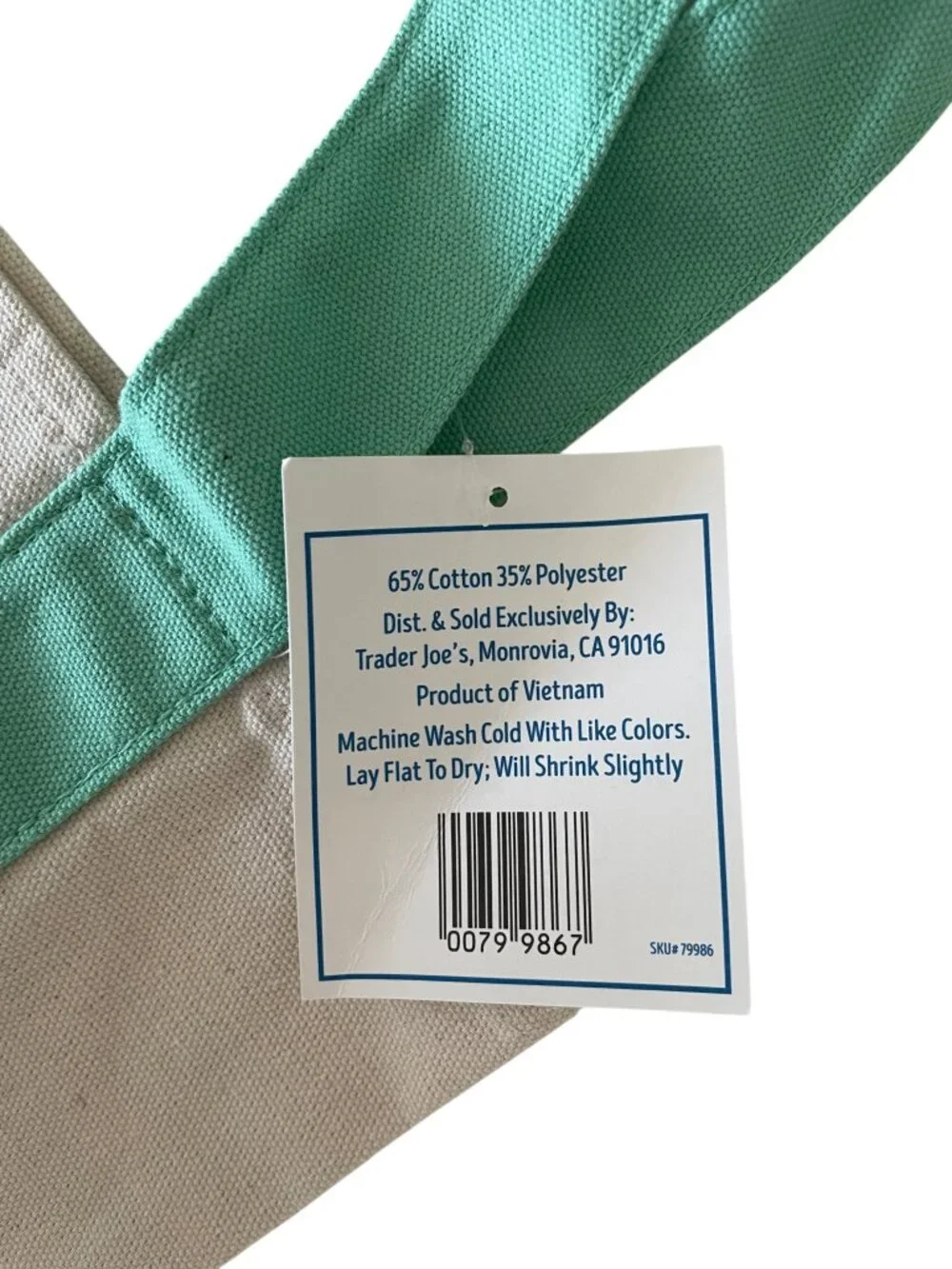 Trader Joe's Mini Pastel Canvas Tote Bag Mint Green Handles NWT